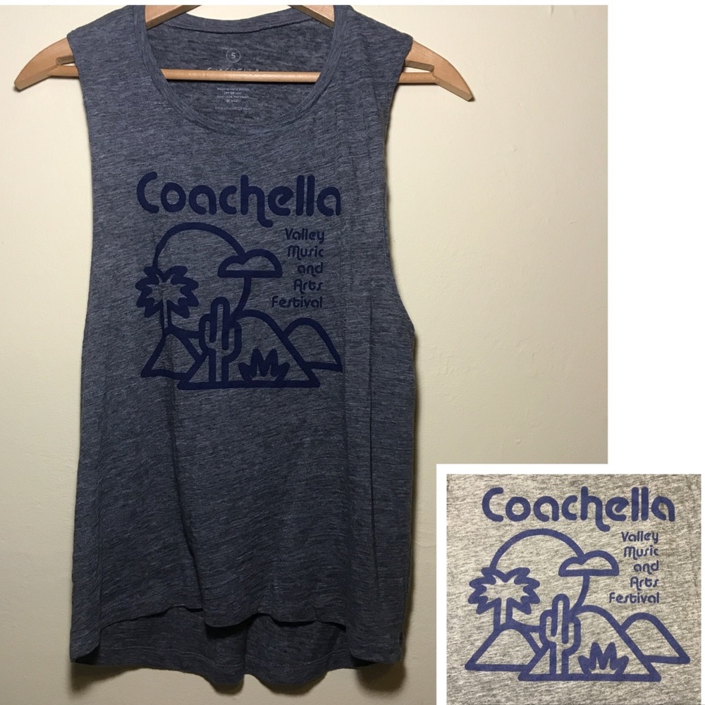 COACHELLA GRAPHIC PRINT TANK TOP GRAY BLUE SMALL